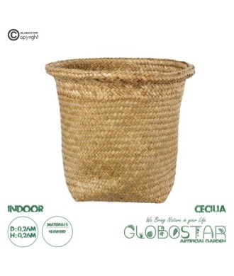 GloboStar® Artificial Garden CECILIA 20343 Διακοσμητικό Ψάθινο Καλάθι - Κασπώ Γλάστρα - Flower Pot Μπεζ Φ26cm x Υ26cm
